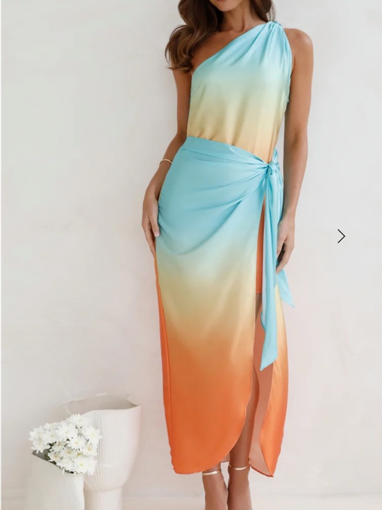 Hello Molly Dresses & Skirts - Hello Molly Ombre One-Shoulder Maxi Dress in Blue, Yellow & Orange